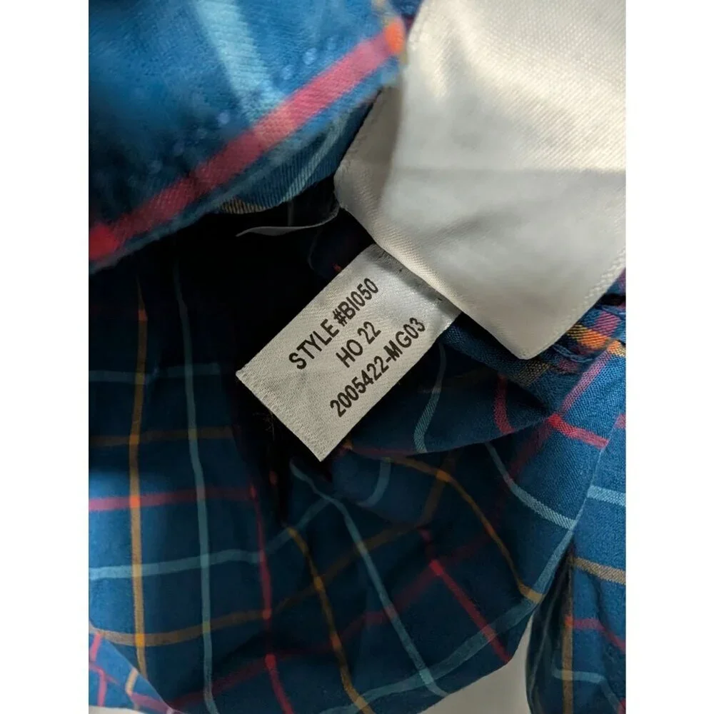 J Crew Flex Washed Slim Fit Blue Multicolor Plaid Check Button Shirt Mens Size L